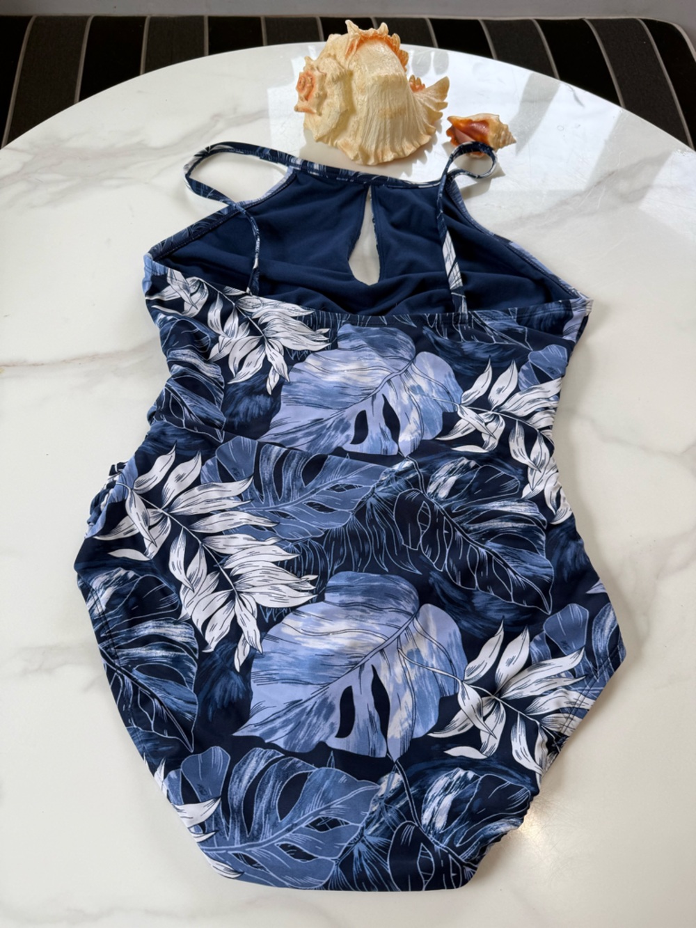 Ellen Tracy Swim One-Piece Swimsuit in Navy Blue Leaf Print - Picture 3 of 5
